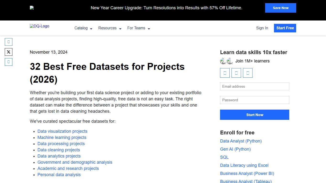 32 Best Free Datasets for Projects (2026) – Dataquest