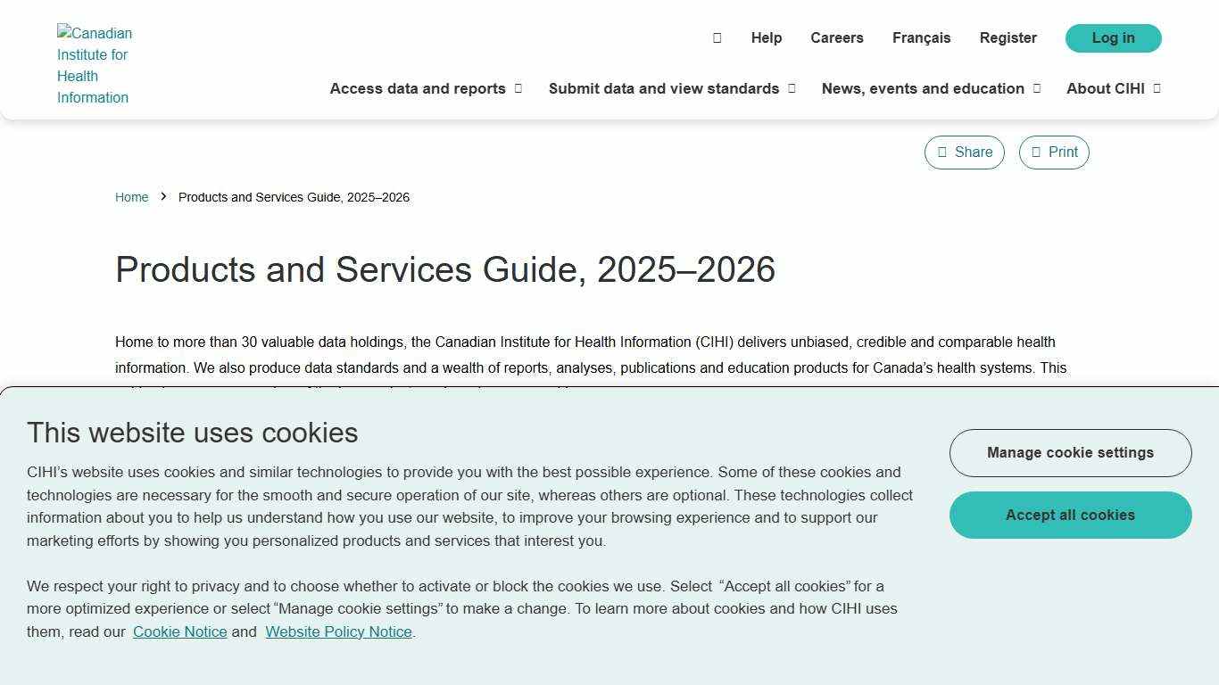 Products and Services Guide, 2025–2026 CIHI